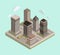 Flat 3d isometric urban city center map/real