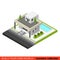 Flat 3d isometric vector family house backyard pool building