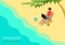 Flat 3d isometric vector tropical beach paradise workplace work