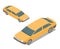 Flat 3d isometric yellow passenger car on white. Build