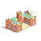 Flat 3d model isometric castle or university building illustration isolated on white background.