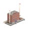 Flat 3d model isometric red brick factory building illustration isolated on white background.