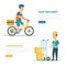 Flat 3d moving delivery isometric man couriers car