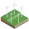 Flat 3d Vector isometric illustration. Wind turbines. Wind energy. Eco energy