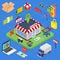 Flat 3d web isometric e-commerce, electronic business, online shopping