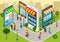 Flat 3d web isometric mobile shopping, sales infographic concept