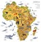 Flat Africa flora and fauna map constructor elements. Animals, b