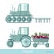 Flat agricultural tractor with trailer and plowing station