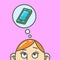 Flat art cartoon illustration of a thought about a smartphone