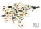 Flat Asian flora and fauna map constructor elements. Animals, bi