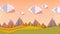 Flat autumn animated landscape background. Paper cut art design landscape with trees and hills. 3d rendering