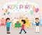 Flat Banner is Written Kids Party Illustration.