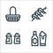 flat barbecue line icons. linear set. quality vector line set such as beer, condiment, shrimps
