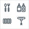 Flat barbecue line icons. linear set. quality vector line set such as sausage, ribs, sauce bottle