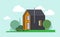 Flat barnhouse, modern, two-storey house in the background of nature. Horizontal vector illustration.