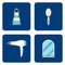 Flat Bathroom icons set on blue background. Vector illustration.