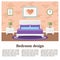 Flat bedroom interior with place for text. Vector illustration.