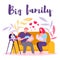 Flat Big Happy Family, Parents and Three Ð¡hildren