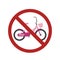 Flat bike in the prohibition sign. Ban on cycling. Child bike in the ban
