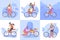 Flat Bike Tourism Composition Icon Set