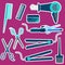 Flat blue hairdressing stickers set