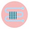 Flat blue towel rail with towel, towel dryer icon