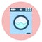 Flat blue washing machine icon, washer symbol