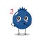 A flat blueberry character with cute curious expression