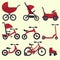 Flat bright red baby transport set for kids since birth till school