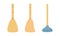 Flat brooms and plunger for cleaning. Simple straw broom for cleaning dust and dirt. Plunger for sewage system