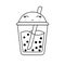 Flat bubble tea tapioca. Logo illustration. Monochrome vector kawaii illustration, cute kawaii smile bean bubble tea