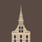 Flat building of Latvia country, travel icon landmark. Riga travel sightseeing. St. Peter`s Church sightseeing