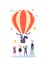 Flat Business People Flying on Air Balloon. Man and Woman with Spyglass. Business Vision, Innovation, Team Work Concept