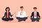 Flat business people meditating pack Vector illustration.