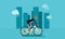 Flat businessman character biking go to work