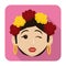 Flat button with Barranquilla`s Carnival woman winking at you, Vector illustration