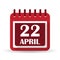 Flat calendar apps icon. Earth Day April 22