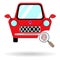 Flat car icon with magnifying glass icon and fingerprint opening symbol