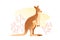 Flat card flat illustration isolated on white background. Australian animal design template. Wallaby character standing