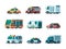 Flat cars. City traffic municipal vehicle fire ambulance police post office taxi truck bus and collector car vector