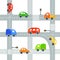Flat cars and roads background, seamless