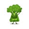 Flat cartoon broccoli character in superhero suit, standing and saying hello with hand up