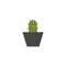 Flat cartoon cactus in grey pot, spiky green house plant with thorns.