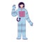 Flat cartoon character spaceman. Astronaut greeting. Flat cartoon vector illustration.