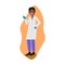 Flat cartoon character woman Science researching lab center presentation explain talk