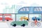 Flat cartoon characters in city life scene with road traffic,vector illustration concept
