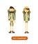 Flat cartoon couple with hiking equipment isolated