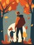 Flat cartoon dad and girl illustration in fall colors for Fathers day, National Daughter Day or World Childrens Day. Generative AI