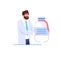 Flat cartoon doctor character offers medications drugs,online telemedicine vector illustration concept