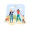 Flat cartoon family characters young moms and kids on stroll vector illustration concept